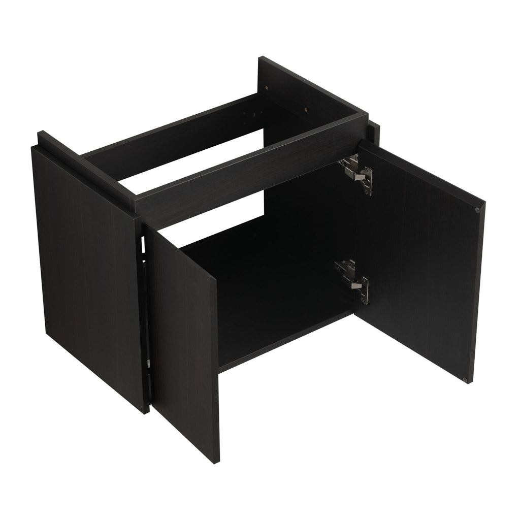 Modern Bathroom Vanity with Ceramic Basin and Storage Cabinet - Light Brown, Black, or White