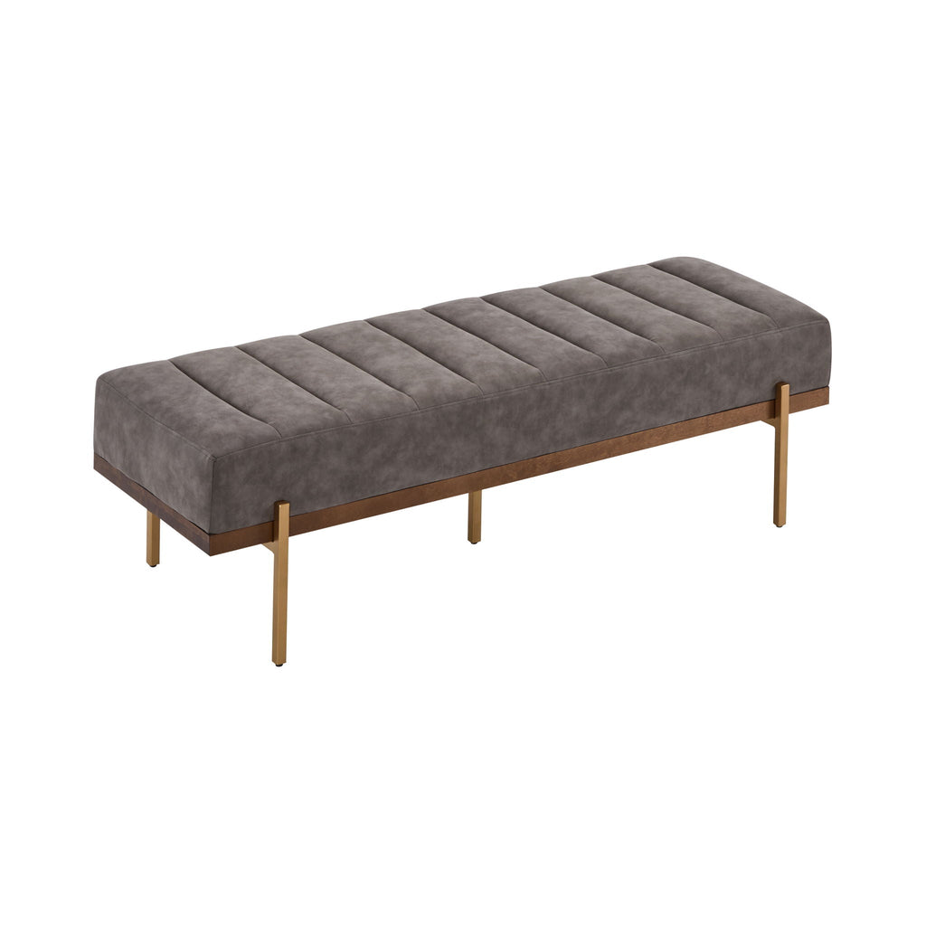 Luxury Upholstered Ottoman Bench with Channel Tufting and Metal Base - Gray