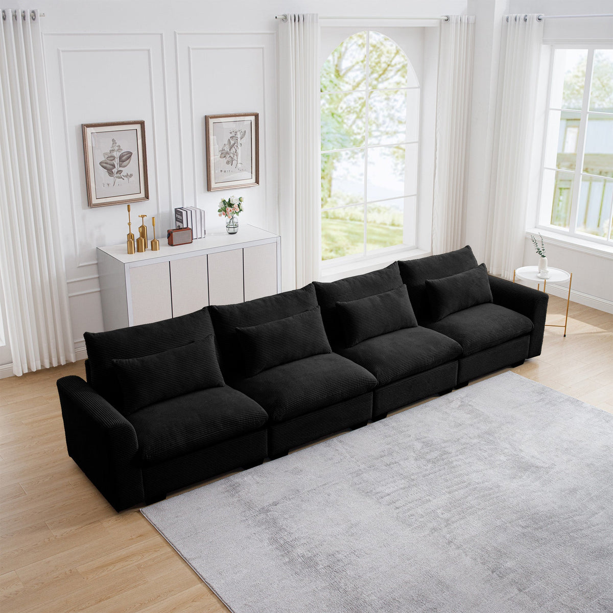 4 Seater Deep Seat Corduroy Couch for Living Room - Black, Beige, or Green