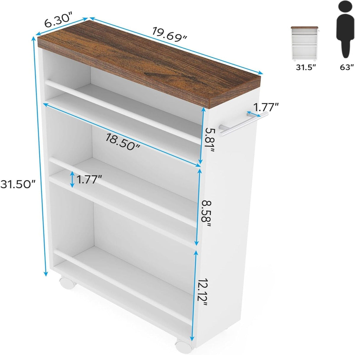 4 Tier Narrow Rolling Kitchen Slim Storage Cart with Locking Wheels – Black or White