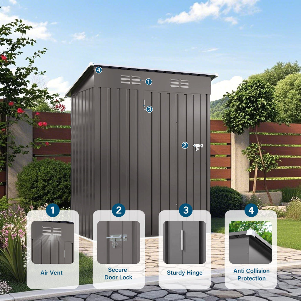 Durable Metal Outdoor Storage Shed with Lockable Door - Gray