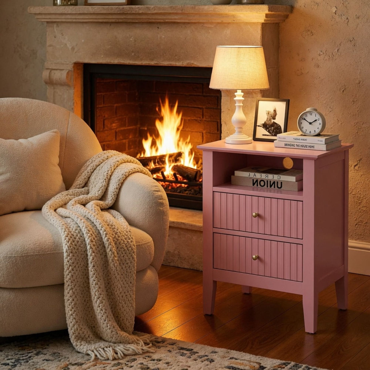Fluted Nightstand with 2 Drawers and Soft-Close Slides - Multiple Colors
