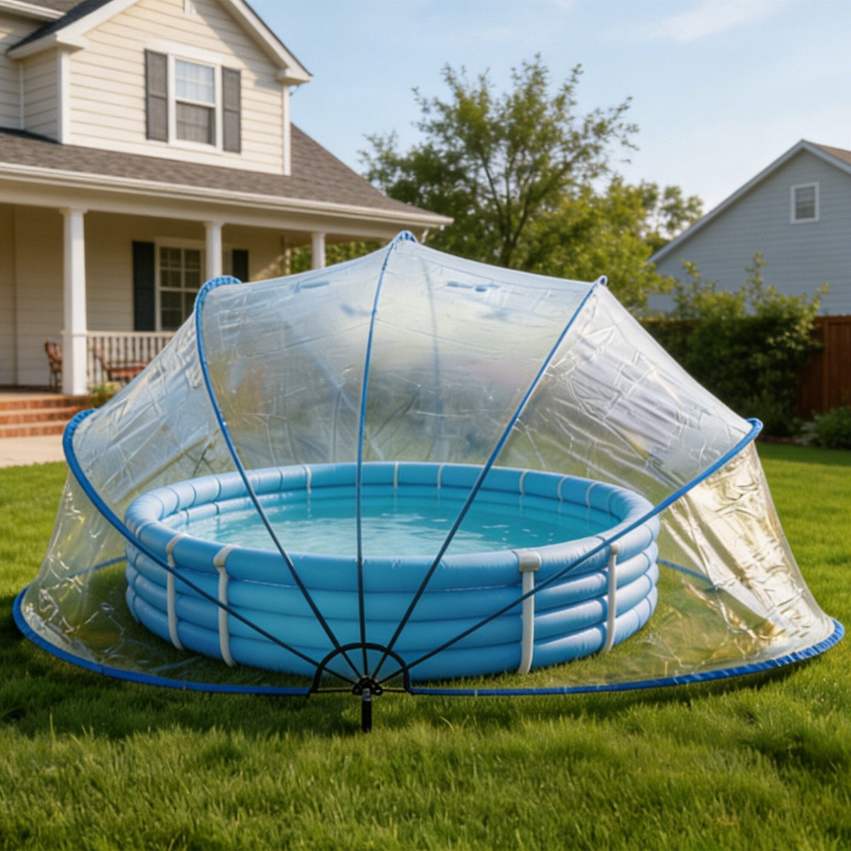 18ft Ground-Mounted Retractable Pool Cover with Fiberglass Rods - Blue