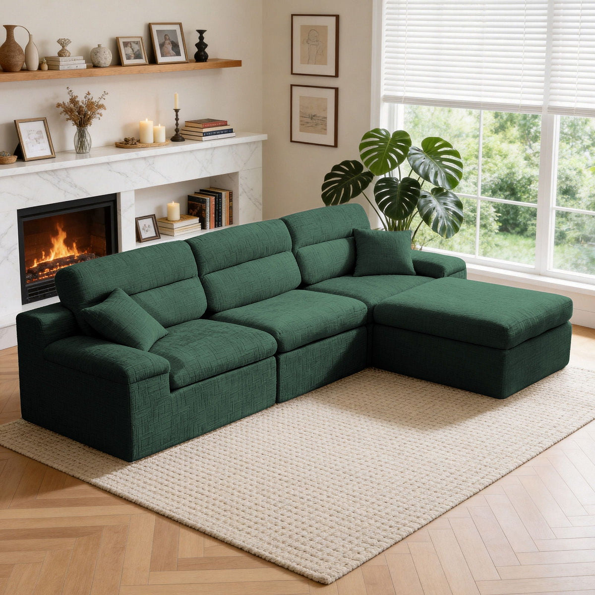 Corner Chaise Sofa with High Backrest - 2 Piece Living Room Set