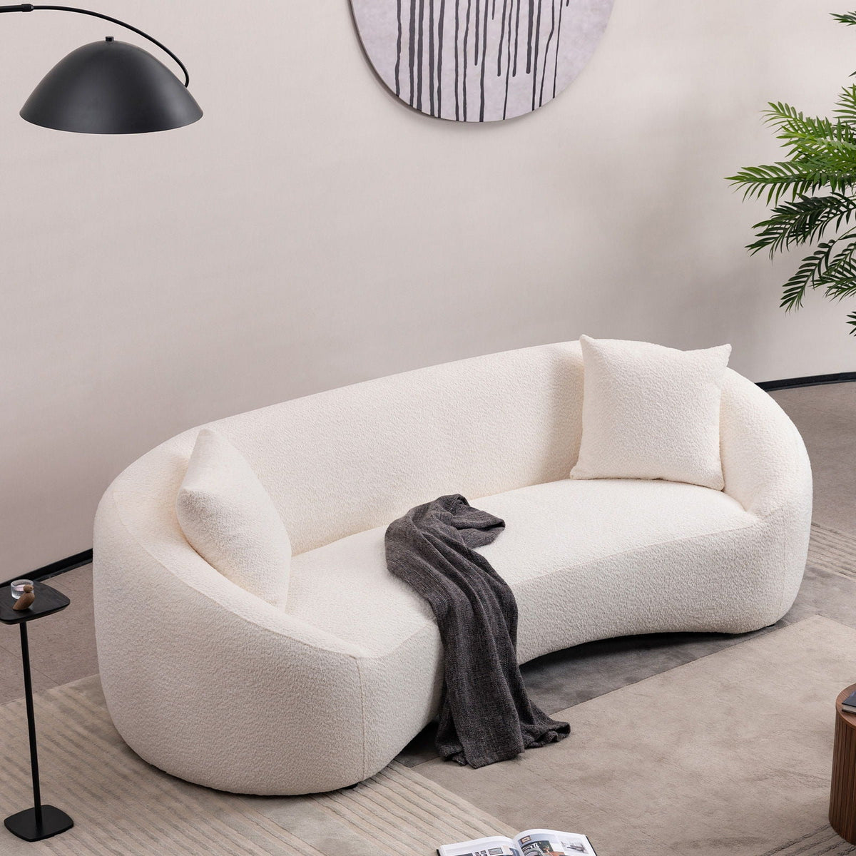 Curved 3 Seater Sofa for Living Room with Deep Seating - White
