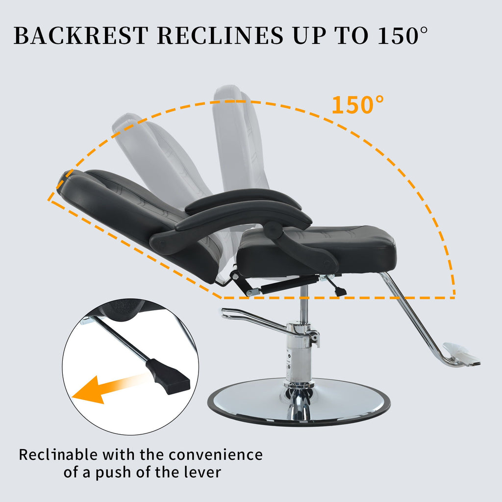 Classic Reclining Barber Chair with Hydraulic Pump - Red or Black
