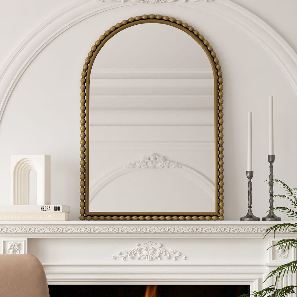 Vintage Iron Art Arch Mirror with Table & Wall Display Options - Gold or Pearl Silver