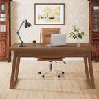 Walnut Brown Executive Desk with Drawer - Mid-Century Modern Wood