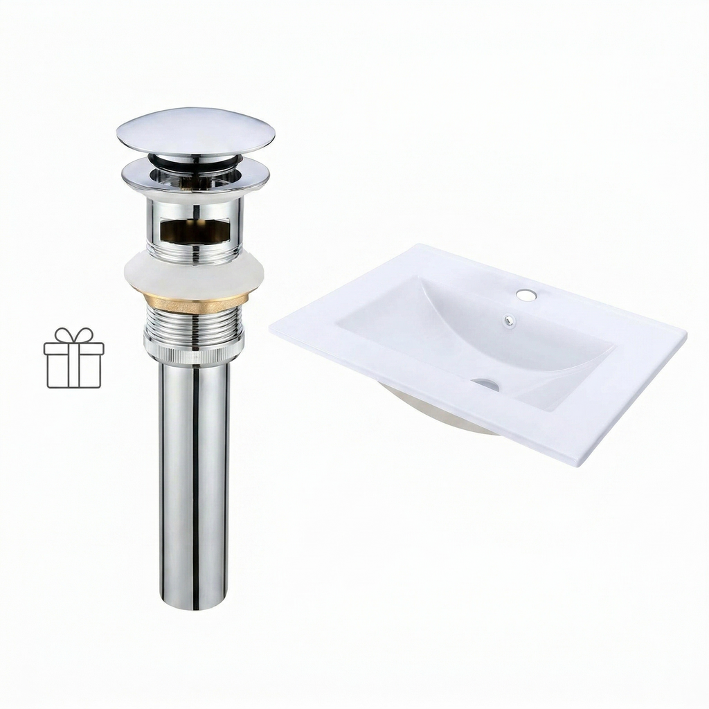 24" Ceramic Drop-In Bathroom Vessel Sink with Single Faucet Hole - White