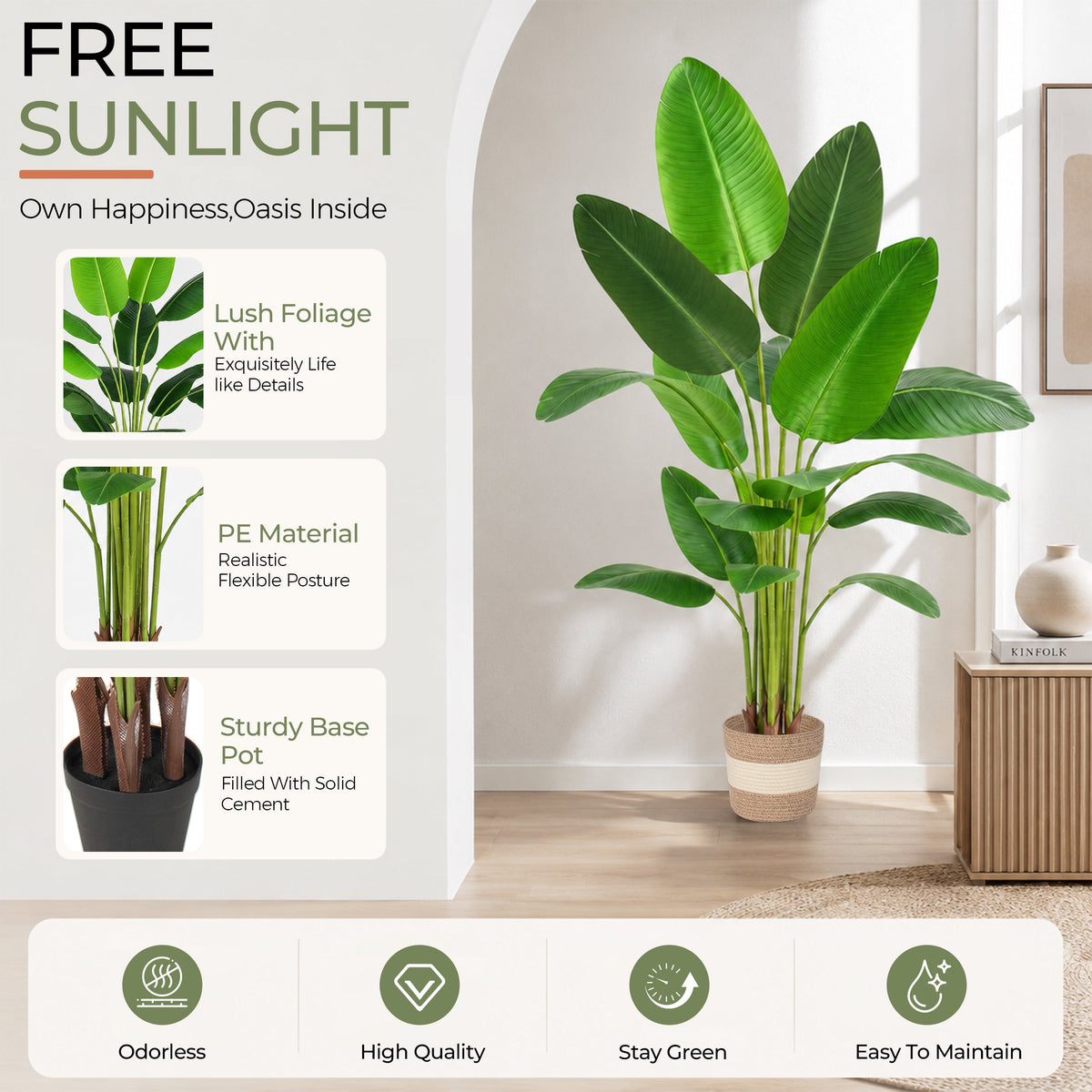 Bird of Paradise Artificial Plant with Faux Banana Leaves - 6 Ft Tall