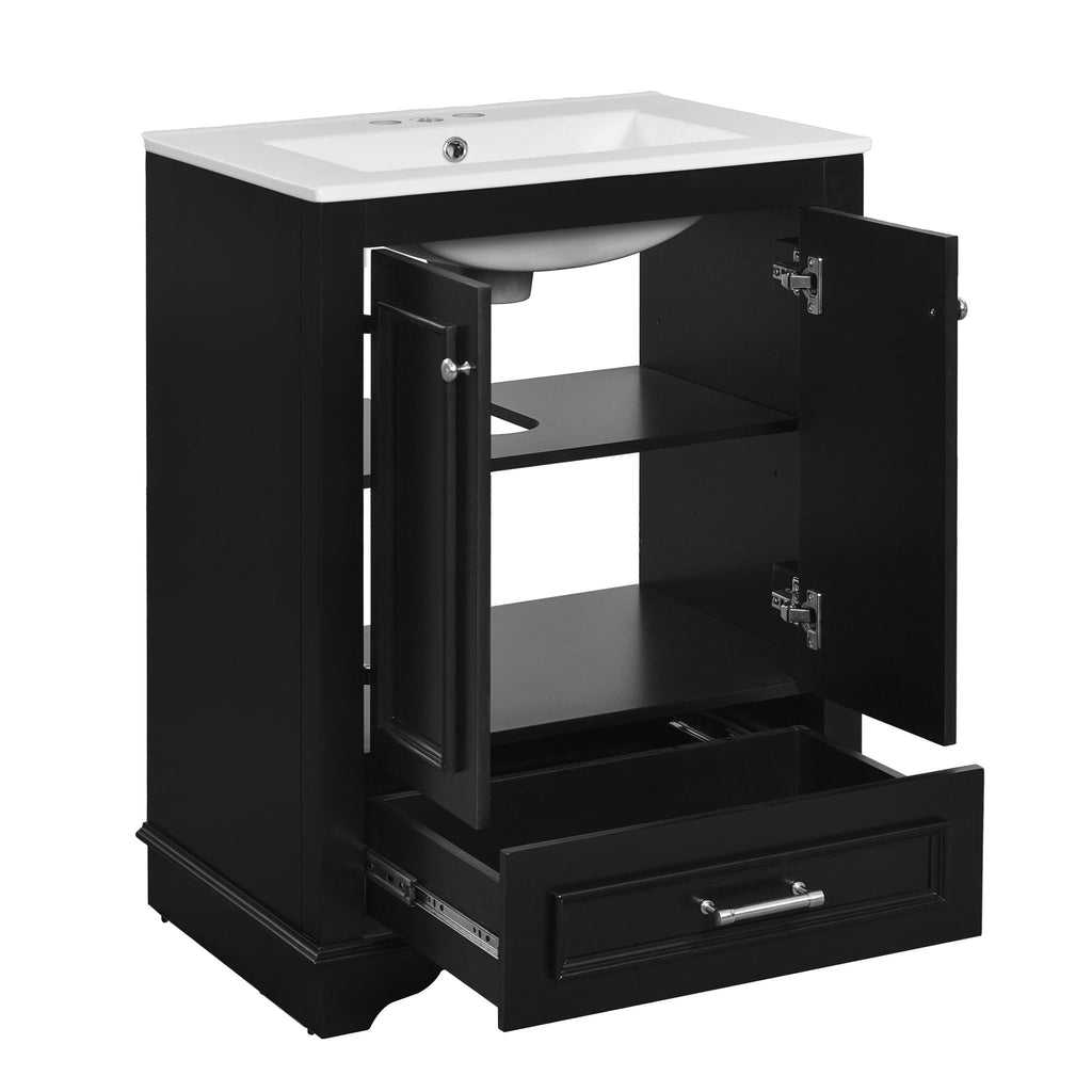 Modern Bathroom Vanity with Ceramic Sink Combo and Storage Cabinet - Multiple Colors