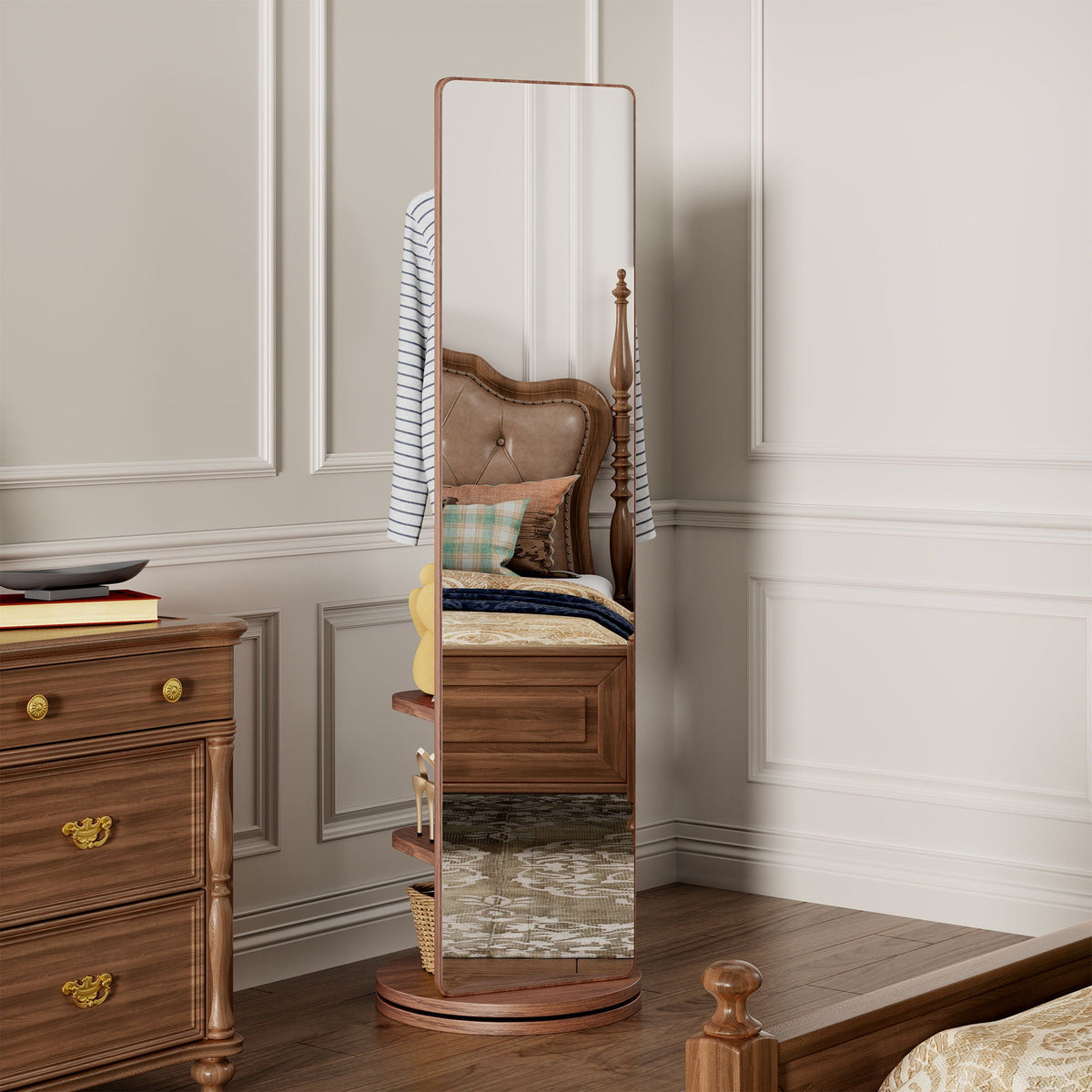 3 In 1 Multifunctional Full-Length Clothing Mirror with Rotating Design - Dark Brown, Black, White, Light Brown