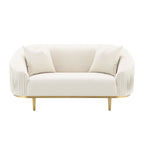 Ivory Loveseat with 2 Pillows and Metal Legs - Velvet Upholstery