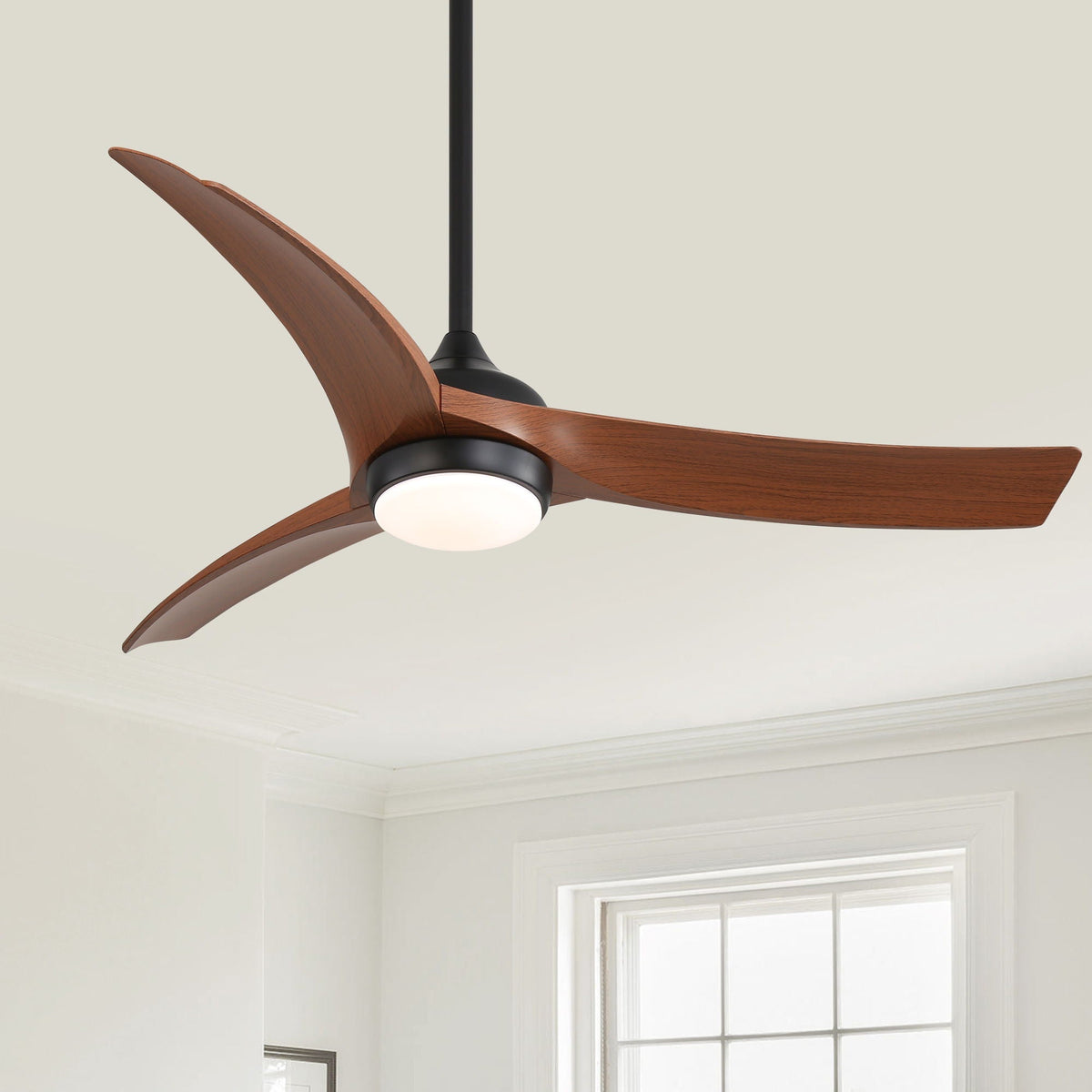 Ceiling Fan With 3 Blades, Remote Control, Dimmable Light - Black