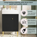 Bathroom Vanity with Single Ceramic Sink and Side Storage - Multiple Colors
