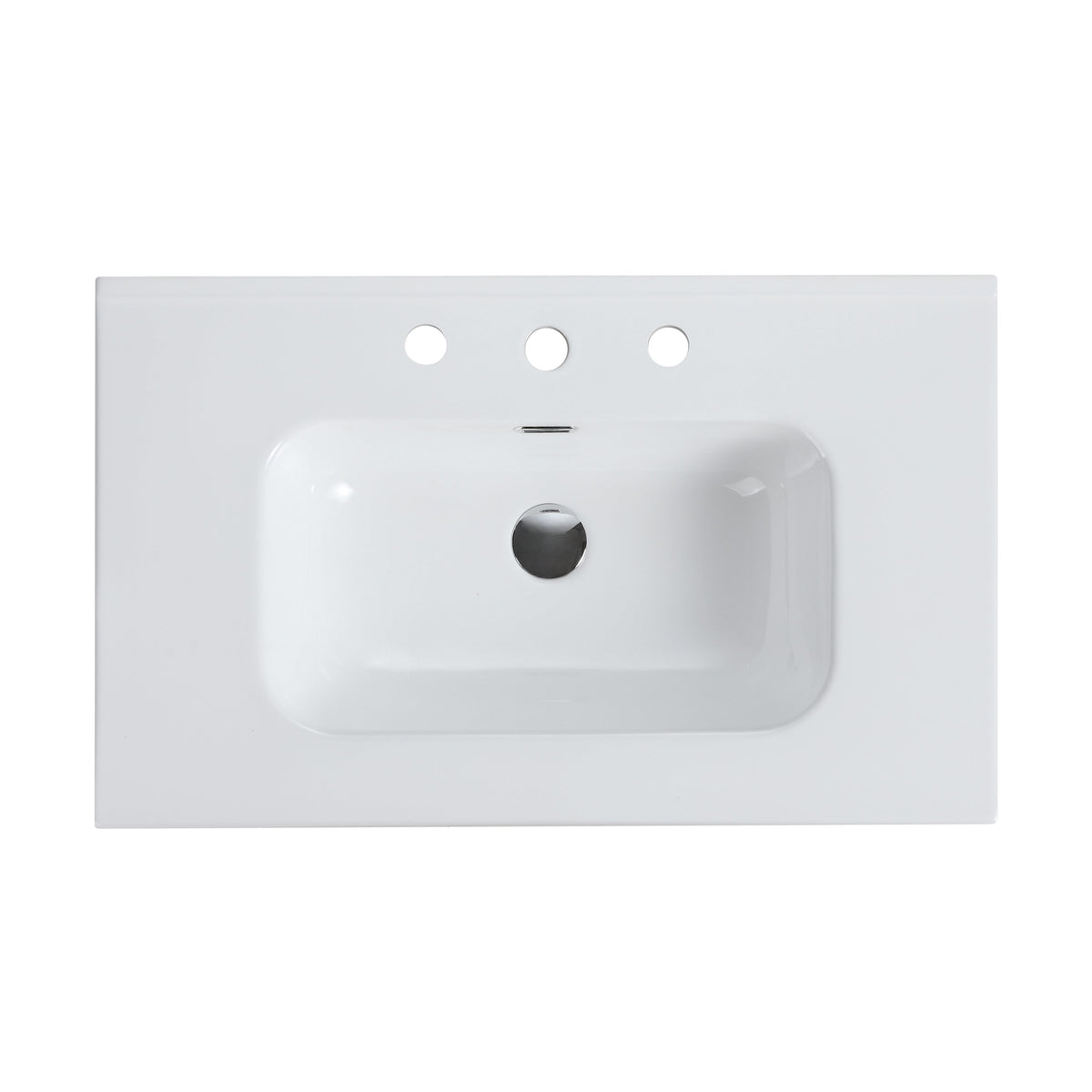 Glossy White Ceramic Integrated Sink with Seamless Design - White