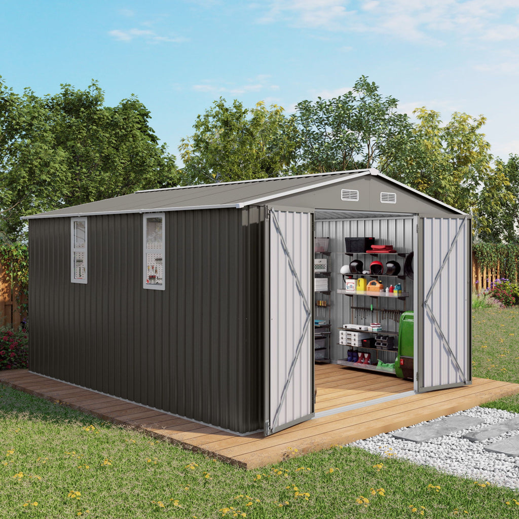Outdoor Storage Shed with Lockable Doors - Dark Gray