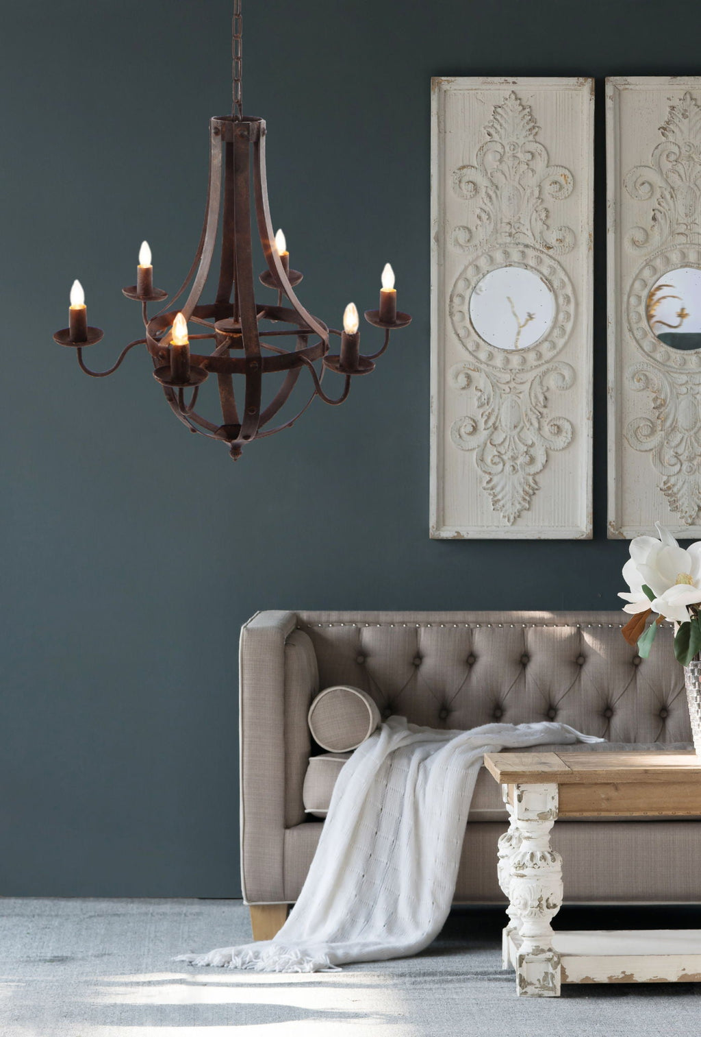 6 Light Metal Chandelier - Black