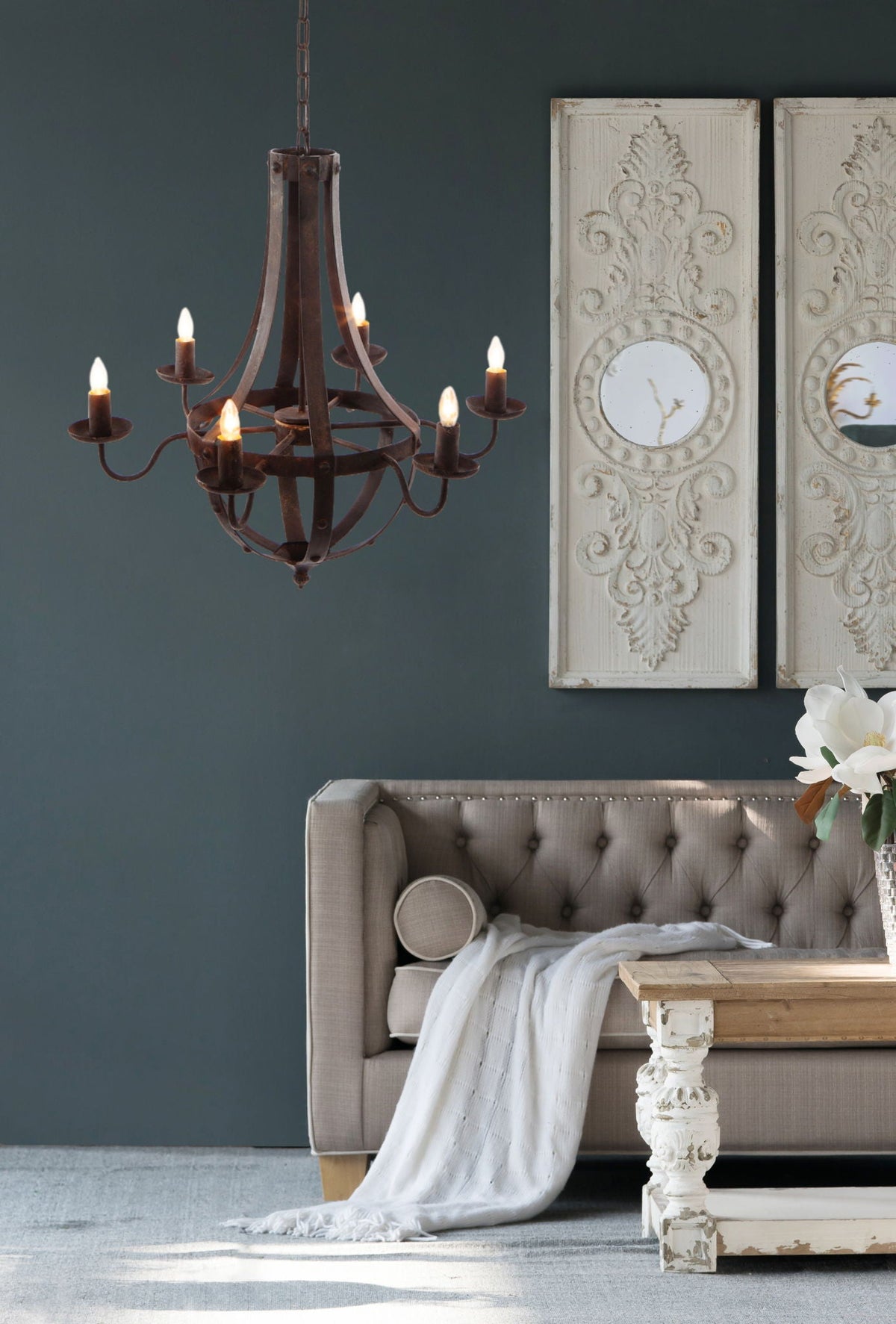 6 Light Metal Chandelier - Black