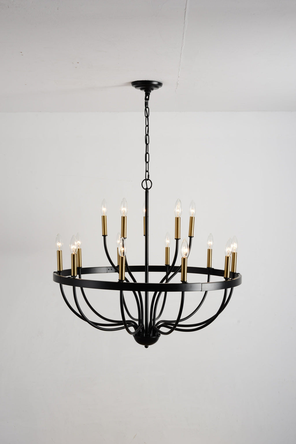18-Light Industrial Iron Candle Chandelier with Adjustable Height - Gold & Black