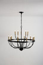 18-Light Industrial Iron Candle Chandelier with Adjustable Height - Gold & Black