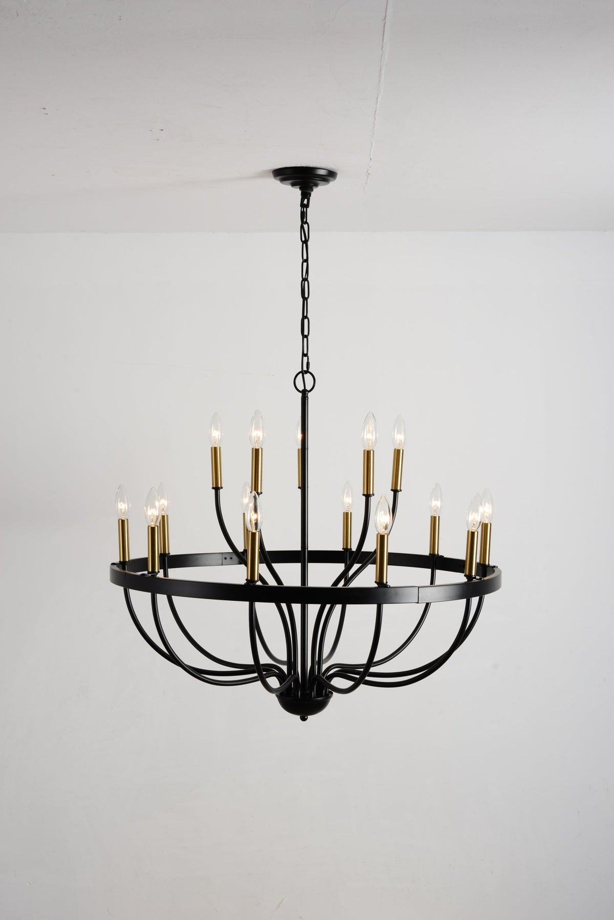 18-Light Industrial Iron Candle Chandelier with Adjustable Height - Gold & Black