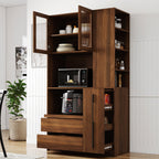 Tall Kitchen Pantry Cabinet with 4 Tier Side Shelf - Walnut