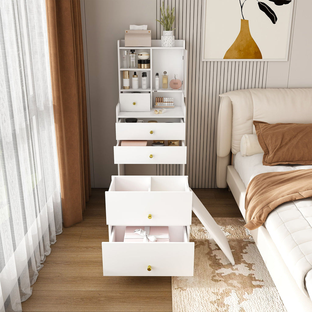 3-in-1 Dressing Table Vanity Set with LED Mirror and Storage - White