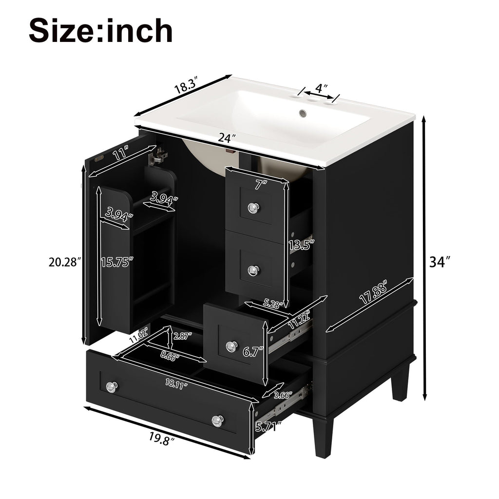Bathroom Vanity with Integrated Basin and Soft Close Drawers - Multiple Colors