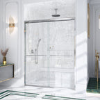 Semi-Frameless Double Sliding Shower Door with Tempered Glass - Clear