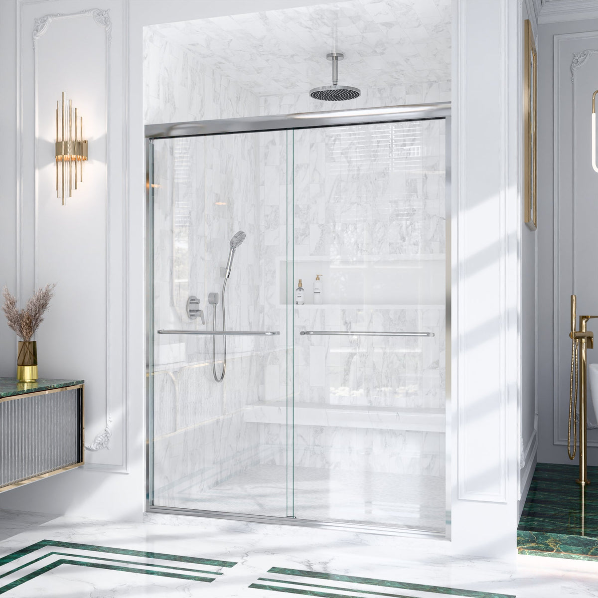Semi-Frameless Double Sliding Shower Door with Tempered Glass - Clear