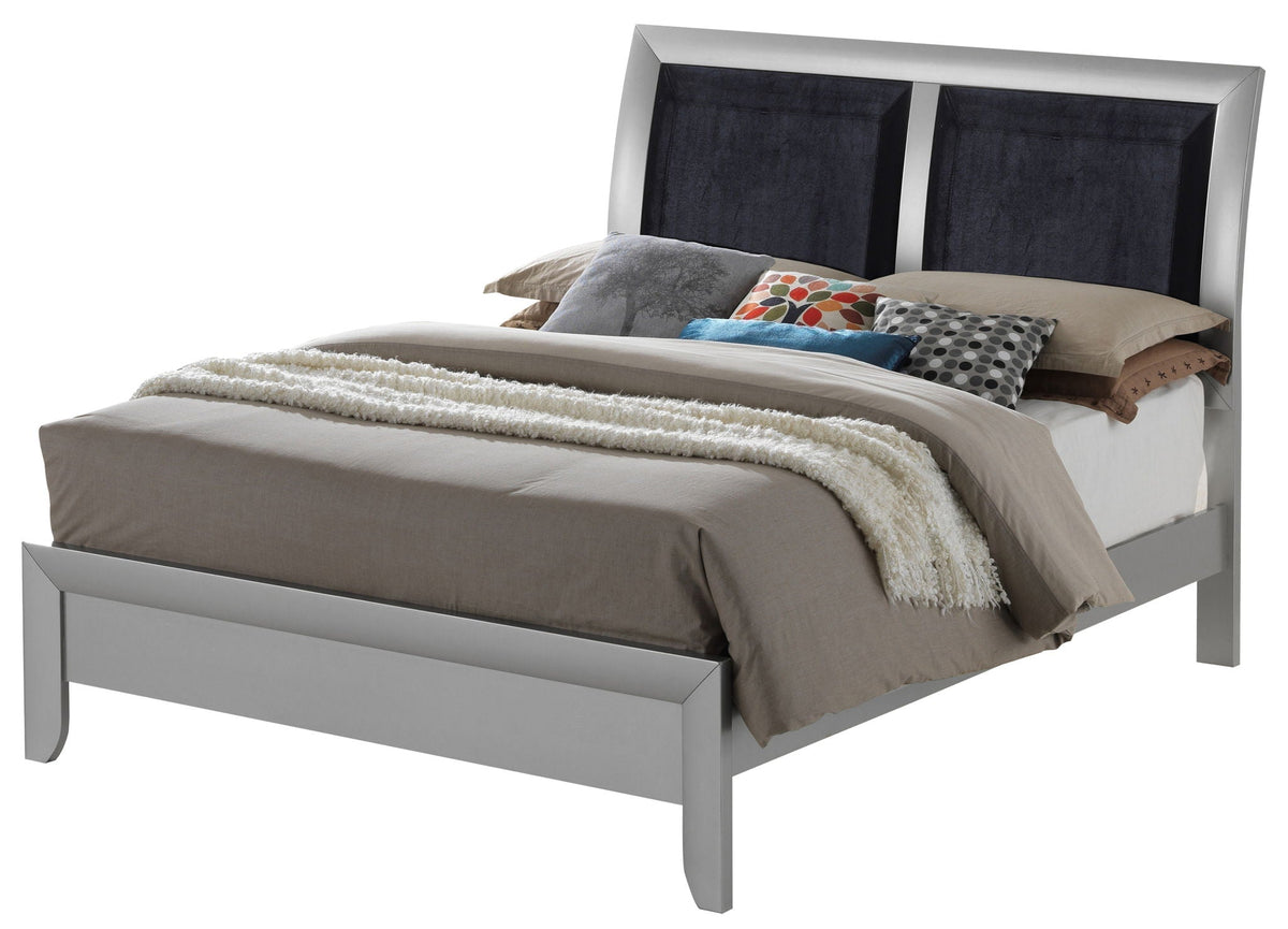 Padded Headboard Upholstered Bed with Supportive Hardwood Frame – Pearl Silver