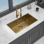 Undermount Stainless Steel Kitchen Sink with Deep Single Bowl - Gold
