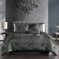 Charcoal Crinkle Velvet Comforter Ensemble with Plush Fill - 7 Piece Set