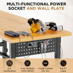 Adjustable Workbench with Pegboard and Power Outlet - Black