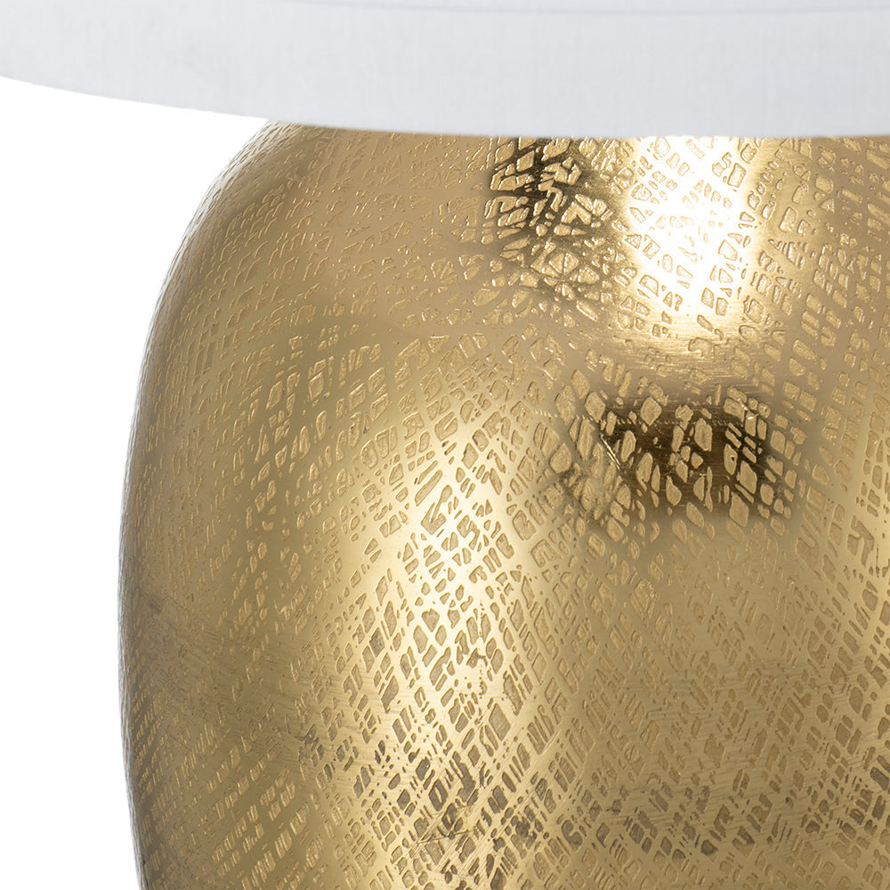Round Aluminum Table Lamp with White Fabric Shade - Gold