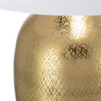 Round Aluminum Table Lamp with White Fabric Shade - Gold
