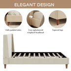 Upholstered Modern Platform Bed with Wingback Headboard - Beige or White