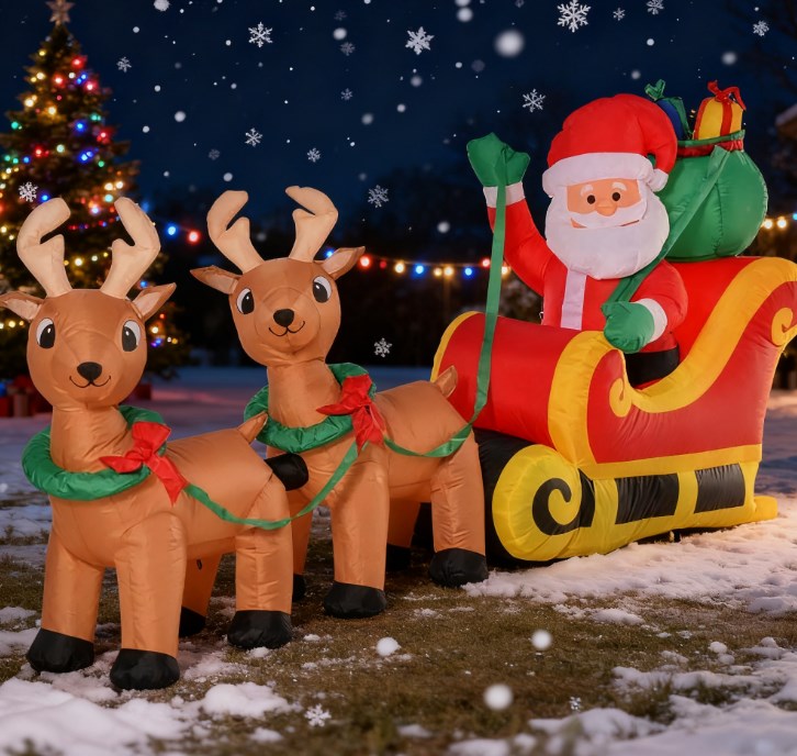 Outdoor Inflatable Santa Claus Decoration with LED Lights - Christmas