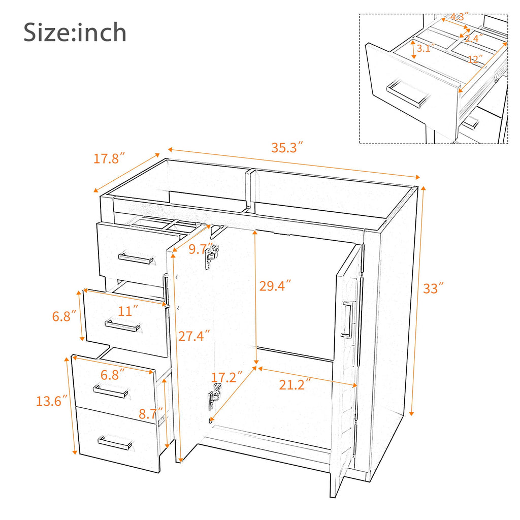 Retro Style Bathroom Vanity with Soft Closing Doors - Multiple Colors