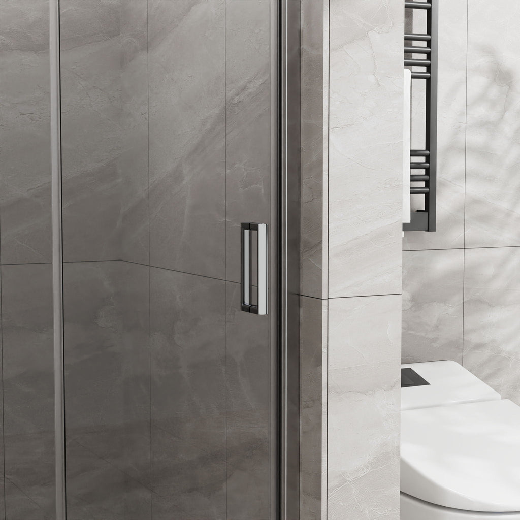 Frameless Glass Shower Door Bifold with Zinc Alloy Handle - Pearl Silver or Black