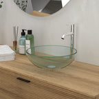 Tempered Glass Vessel Sink with Pop-Up Drain - White, Pearl Silver, Dark Brown, Dark Gray