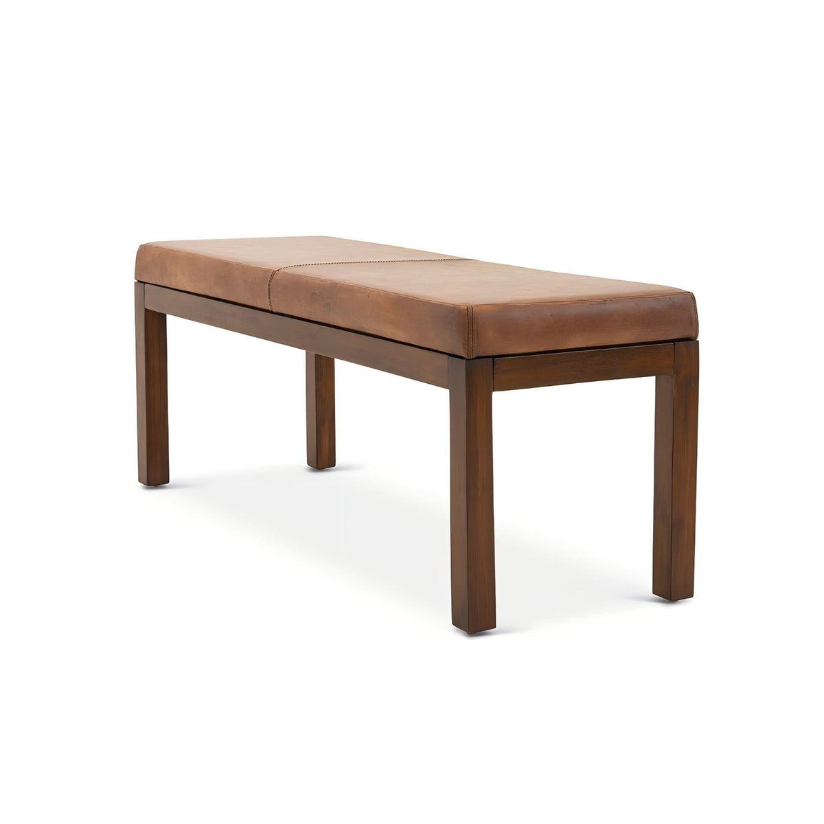 Antique Brown Upholstered Bench with Solid Wood Frame - Brown