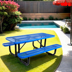 Outdoor Steel Picnic Rectangular Table with Umbrella Pole - Black, Blue, or Dark Green
