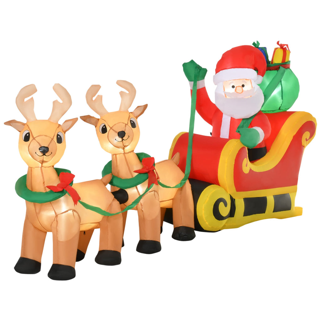 8ft Christmas Inflatable Santa Claus with Sleigh and LED Lights - Red