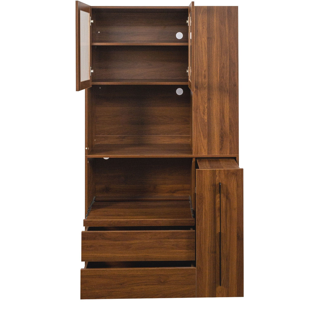 Tall Kitchen Pantry Cabinet with 4 Tier Side Shelf - Walnut