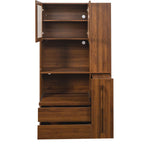 Tall Kitchen Pantry Cabinet with 4 Tier Side Shelf - Walnut