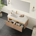 NYAH 48'' Floating Bathroom Vanity with Carrara Sintered Stone Sink - Oak