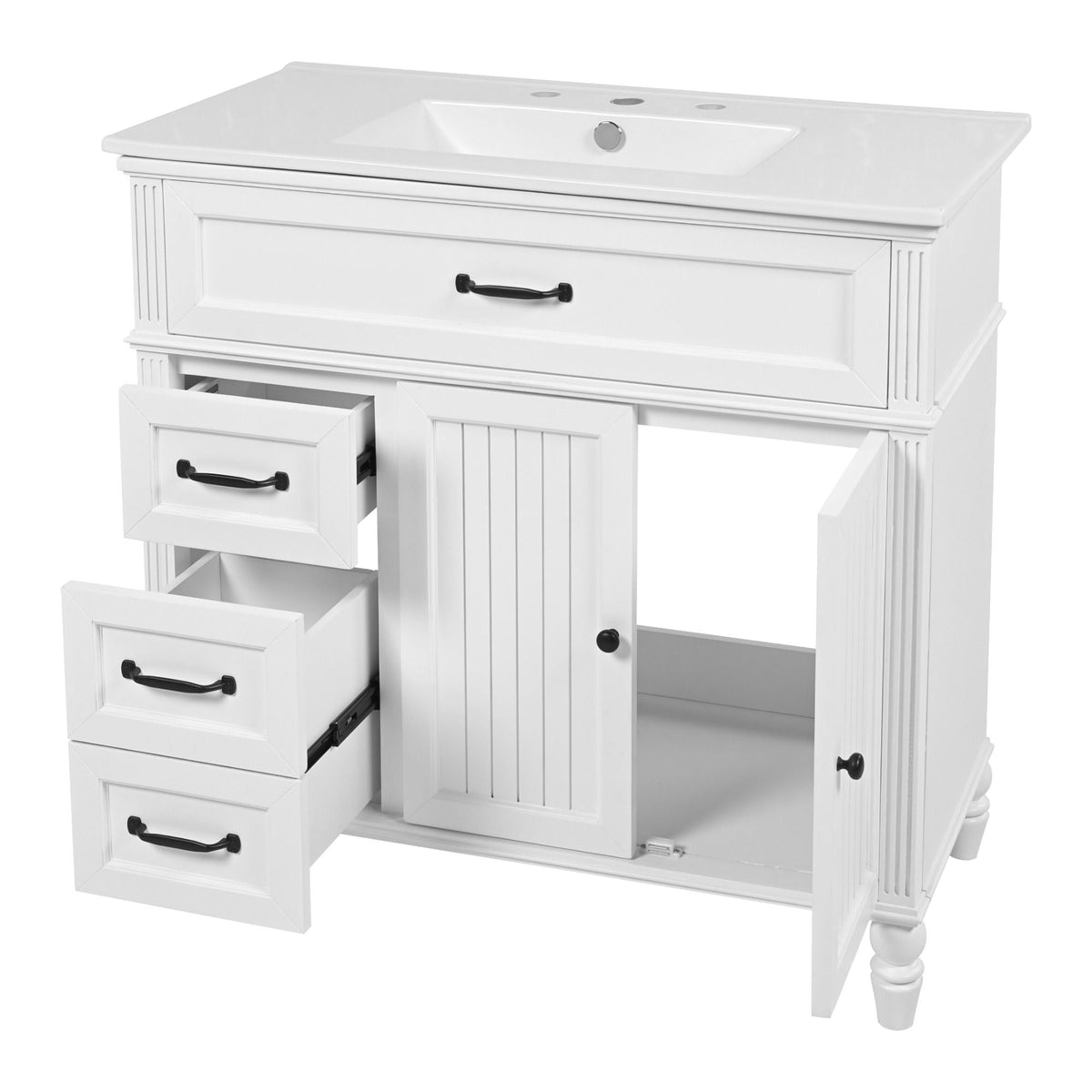 Bathroom Vanity With Sink and Drawers - Freestanding Solid Wood Cabinet