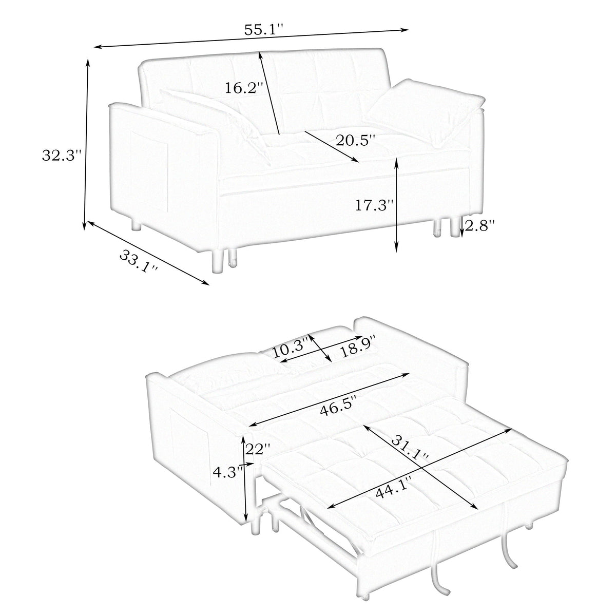 Convertible Velvet Sofa Bed with Storage Pockets - Multiple Colors
